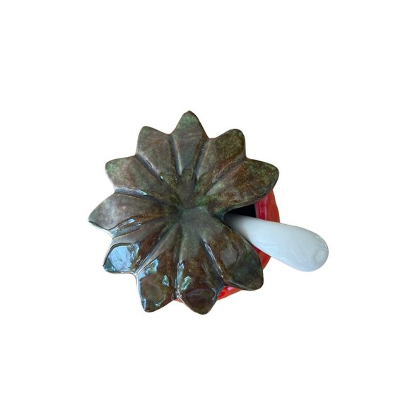 Strawberry Ceramic Jam Jar Sugar Bowl Spoon  Hand Painted - Picture 2 of 8